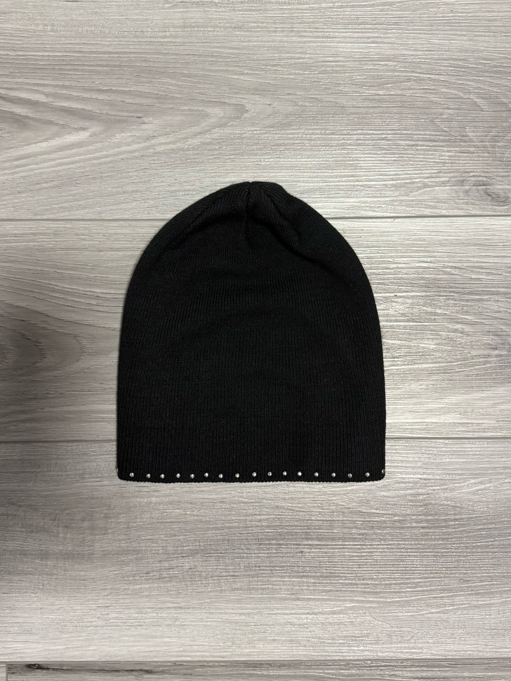 Black Beanie Hat with Stud Detail